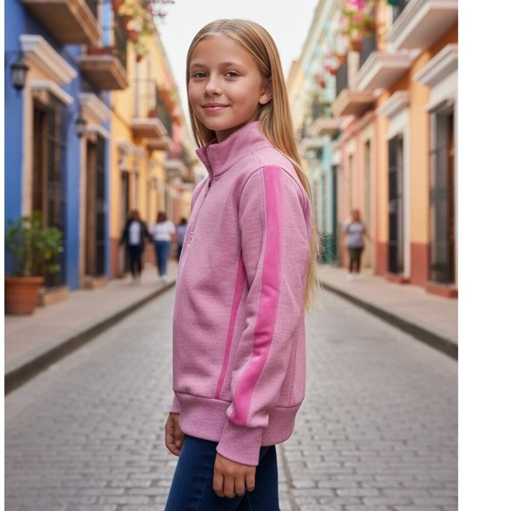 90 Degree Girls Awesome Looking Pink 1/4 Zip Pullover Sweat Suit Set - Size: L